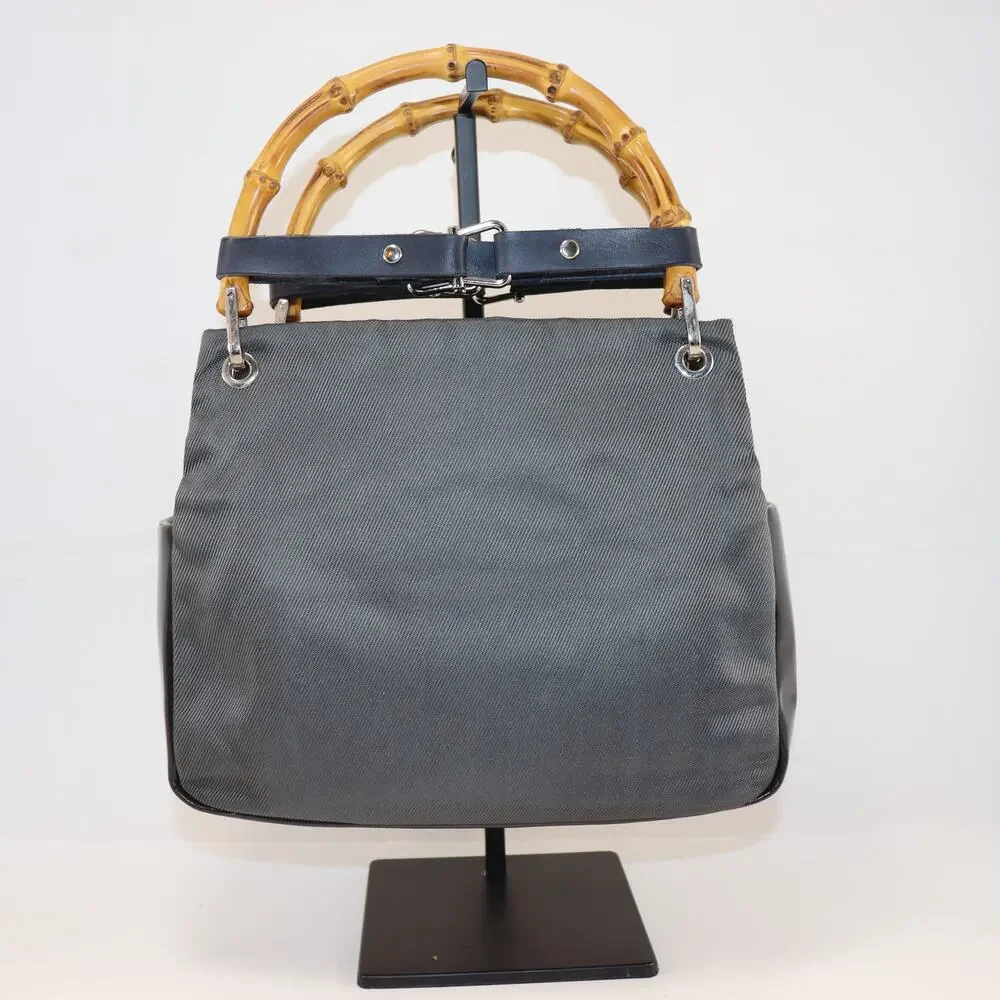 Gucci Black Nylon Bamboo Handle‎ Tote Italy w/ Handle Shapers Included - Picture 2 of 8
